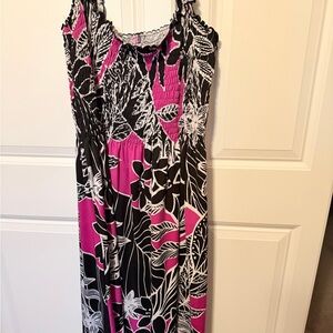 Black, White & Magenta Floral Maxi Dress
